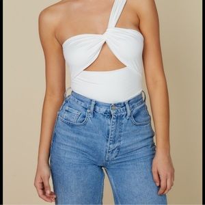 American threads white one shoulder reversible bodysuit